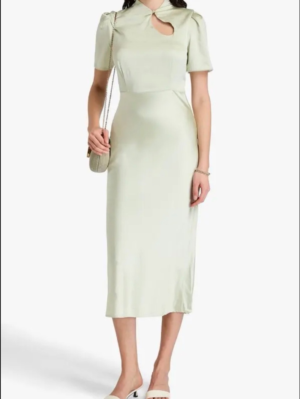 Sandro Pale Sage Midi Dress with Keyhole Detail